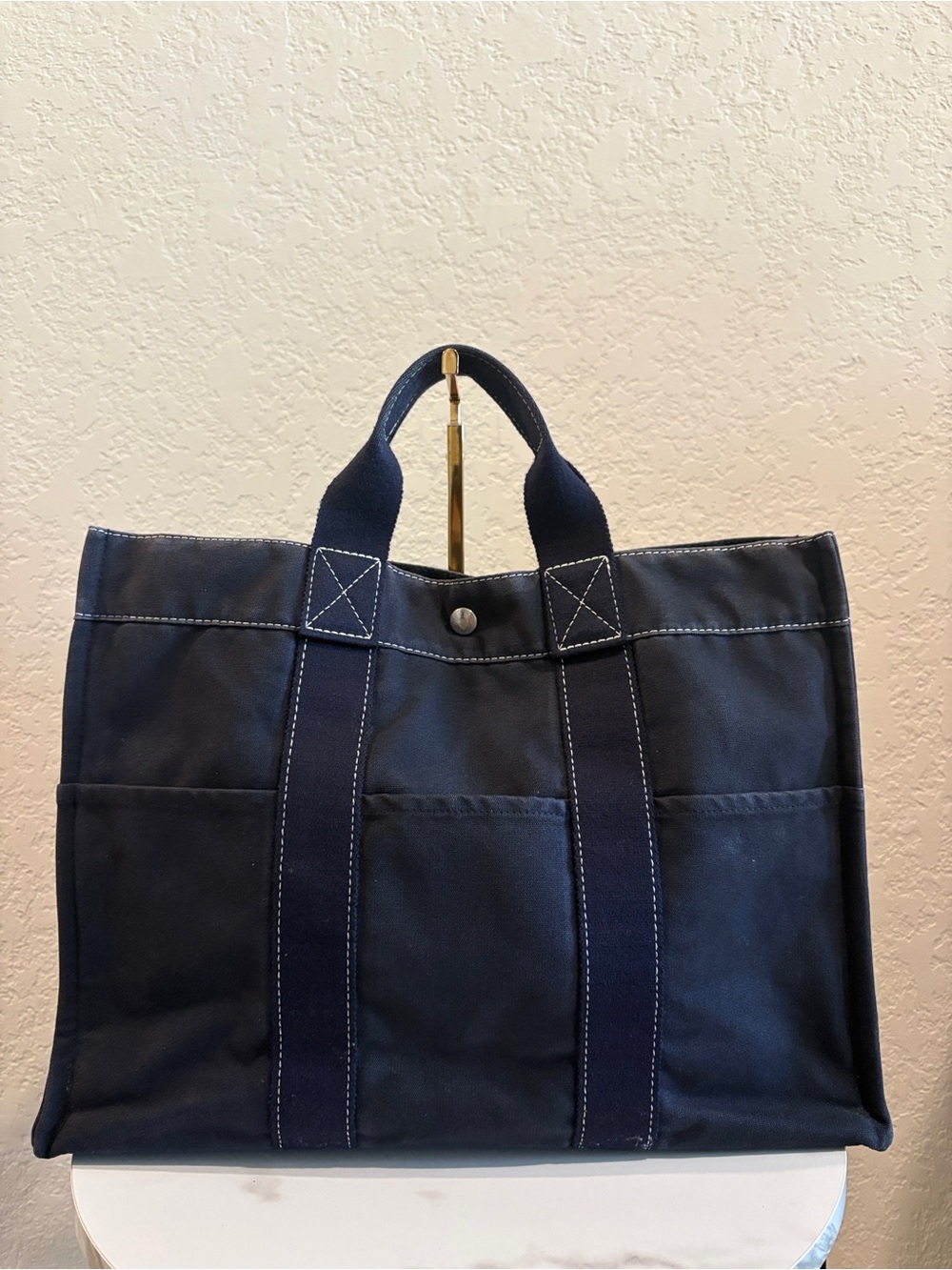 Hermes Paris 12x17" Navy Canvas Tote Bag